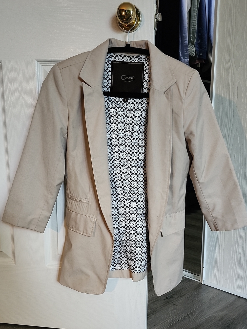 Coach Women's Beige Tailored Blazer with Patterned Lining
